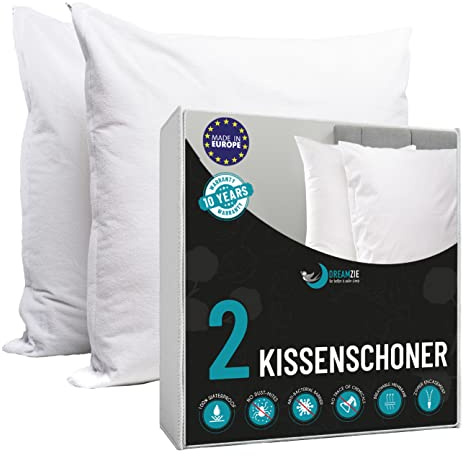 Dreamzie - Wasserdichter Kissenbezug 50x70 cm mit Reißverschluss - 2er Set | Oeko-Tex zertifiziert · Kissenschoner aus Baumwolle · Atmungsaktiv · Anti-Milben · Antibakteriell · Bettwanzenfest