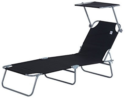 Outsunny Sonnenliege Gartenliege Wellnessliege Strandliege klappbar mit Sonnenschutz Schwarz 187 x 58 x 36 cm