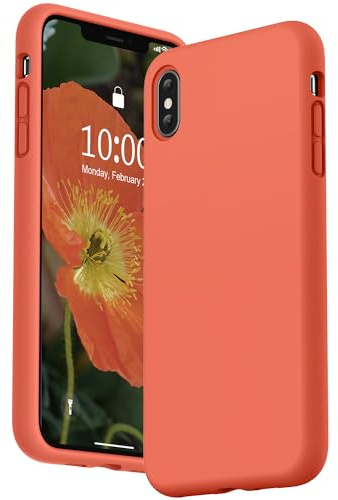 SURPHY für iPhone XS Max Hülle Silikon, Stoßfest Handyhülle iPhone XS Max Case aus Flüssigsilikon Schutzhülle mit weichem Mikrofaser-Kissen, 6,5 Zoll, Koralle