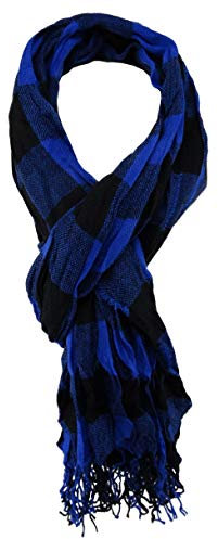 TigerTie Schal in blau dunkelblau royalblau mit Karomuster und Fransen - Grö0e 180 x 60 cm