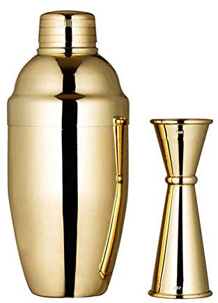 AOHMG Cóctel Set 2 Piezas, Acero Inoxidable Coctelera de Cóctel, Set de Cocktail, Coctelera, Jigger De MedicióN,Gold