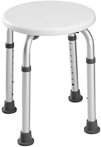 Bakaji Sgabello Bagno in Alluminio Altezza Regolabile Sedile Doccia Sedia Vasca Ausilio per Anziani, Piedini in gomma Antiscivolo (Tondo)