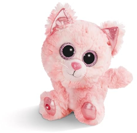 NICI Glubschis gosedjur Katten Dreamie 15 cm, mjukisdjur med stora glitterögon 45554, rosa