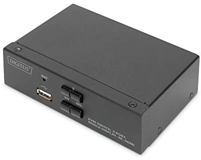 DIGITUS 2-Port HDMI KVM-Switch - Single-Display - UHD 4K - USB/Audio-Anschlüsse, USB 2.0, Hotkey, Fernbedienung