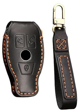 HIBEYO Étui de Protection en Cuir pour clé de Voiture Mercedes avec Porte-clés - pour Benz A B C E G S R Classe GLA GLC GLE GLS SLK - Noir