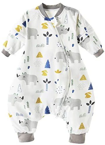 Chilsuessy Baby Ganzjahres Schlafsack mit abnehmbaren Ärmeln, 1.5 Tog - 100% Baumwolle, Nettes Nashorn, 70 cm