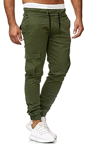 ORANDESIGNE Homme Pantalons Casual Jeans Sport Jogging Slim Fit Militaire Cargo Montagne Baggy Pants Multi Poches Pantalon Cargo Homme Casual Sport Jogging Jogger Chino B Armée Verte L