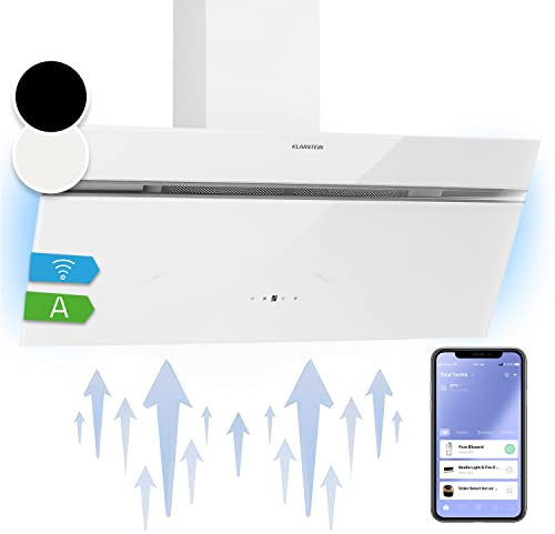 Klarstein Alina Dunstabzugshaube - 90cm Kopffreihaube, 615 m³/h, Energieeffizienz A, LED-Beleuchtung, Geräuscharm 54 dB, Abluft & Umluft, Intelligente Steuerung, Weiß