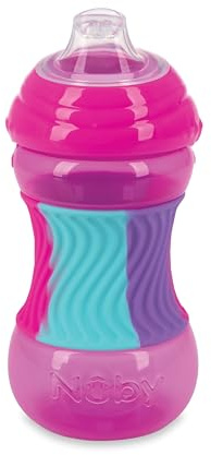 Nuby No Spill Sili Bands 10oz Soft Spout Cup with Textured Easy Grip Silicone Band - Pink