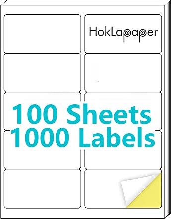 Hoklapaper 2 x 4 Shipping Labels,Printable White Mailing Labels for Laser/Inkjet Printer,Permanent Adhesive Sticker Labels(100 Sheets,1000 Labels)