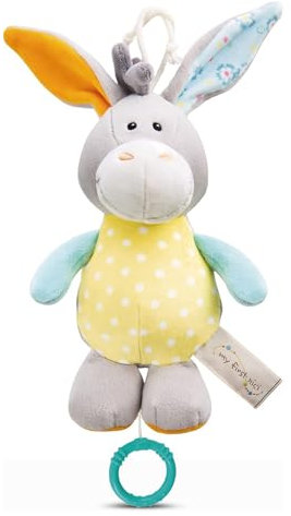 NICI Spieluhr Esel 18 cm – Baby Spielzeug aus weichem Plüsch zur Befestigung an Kinderwagen oder Babybett, niedliches Kuscheltier für Babys & Kleinkinder, 48901, tolle Geschenkidee, grau