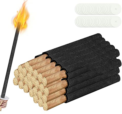 Vigevee Wachsfackeln Brennzeit 100 min|mit Handschutz/Extra Langem Griff Fackeln|Für Nachtwanderung Outdoor Lagerfeuer[50 Stück]