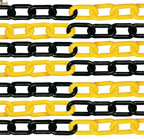 BricoLoco.com Chaîne en plastique maillons signalisation. Pour poteau, délimitation, balise, séparateur (25 mts. de 8 mm, jaune et noir)