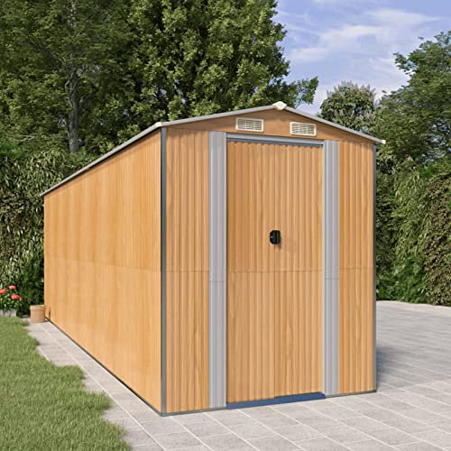 XIAOGUANG Geräteschuppen, Gerätehaus, Fahrradgarage, Gartenhütte, Fahrradunterstand, Gartenhäuschen, Garten Hütte, Fahrrad Unterstand, Hellbraun 192x606x223 cm Verzinkter Stahl