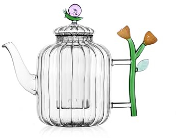 Ichendorf Milano - Théière optique en verre borosilicate fabriquée à la main, motif escargot et fleur ambre, collection botanique, 120 cl