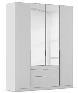 Rauch Möbel Alabama, Kleiderschrank, Farbe Seidengrau, Breite 181 cm | Schrank, 4-türig, Spiegel, 3 Schubladen, Zubehör Basic, für Schlafzimmer, Kinderzimmer, Homeoffice, Garderobe, Flur