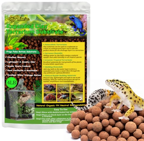 Riare 4LBS Expanded Clay Balls Terrarium Substrate for Reptiles - 100% Organic Lightweight Clay Pebbles Substrate Frogs False Bottom Substrate, Bioactive Terrarium Substrate for Drainage and Moisture