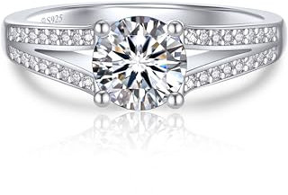 MomentWish Verlobungsring Damen, 1 Karat Ringe Frauen Moissanite Ring Silber 925 Damen Geschenk für sie-Größe 62