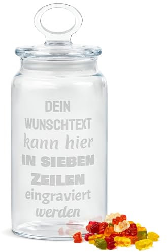 PR Print Royal Personalisierte Keksdose aus Glas mit Gravur - 1100 ml - mit Name oder Spruch selbst gestalten als Geschenk zum Geburtstag oder Weihnachten | Personalisiertes Geschenk
