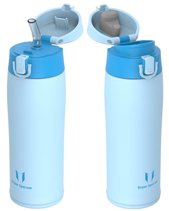 Sparrow Vattenflaska Barn - 500ml - Isolerad Termosflaska med Sugrör | Läckfri Vattenflaska, BPA-Fri Termosflaska, Med Piplock & Sugrörlock, Maskindiskbar, TwinSip, Skola, Sport