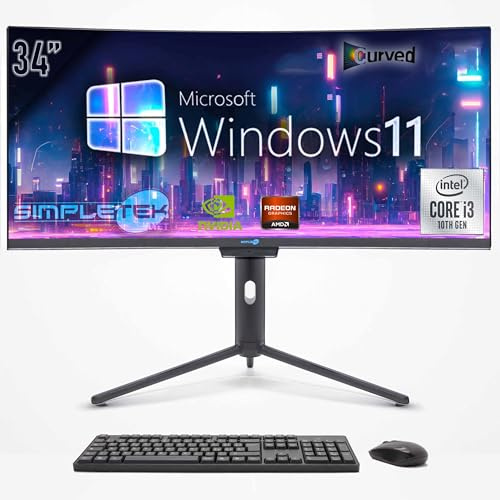 SIMPLETEK - PC All In One 34 Curvo FHD | i3 10° Gen | Windows 11 Pro | 16GB RAM | 480GB SSD | Webcam Integrata 5MP | WiFi6 e BT 5.2