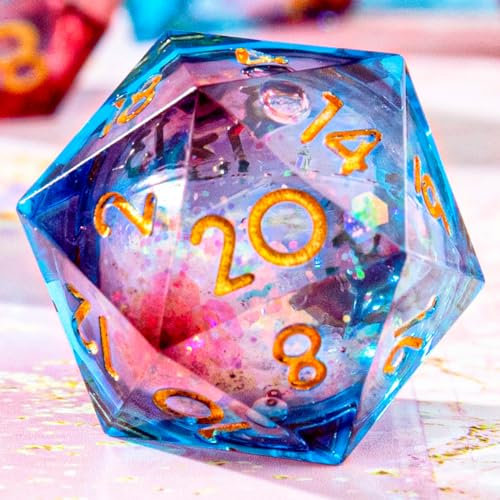 YEMEKO D20 DND-Würfel mit Flüssigkern, einzeln mit scharfer Kante aus Harz, 20-seitig, D&D-Würfel, 22 mm, handgefertigt, polyedrisch, für Dungeons and Dragons, Rollenspiele, MTG-Tischspiele (flüssiges