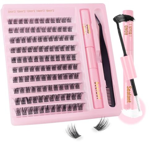 Sixstarhair Ciuffetti Ciglia Finte Kit con Colla D Curl Cluster Lashes con Bond e Seal Kit Extension Ciglia Fai Da Te 12-16mm Mix 120 Pezzi Lash Extension Naturali