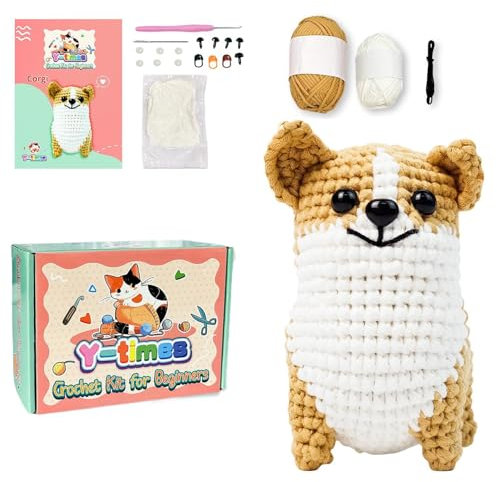 Gehäkeltes Stofftier, Häkeltier-Set für Anfänger - Bezauberndes Hunde-Häkel-Starter-Set inklusive Garn-Häkelnadeln | Lustiges Strickset mit Video-Tutorials, das Kreativität anregt und Häkelunterhaltun