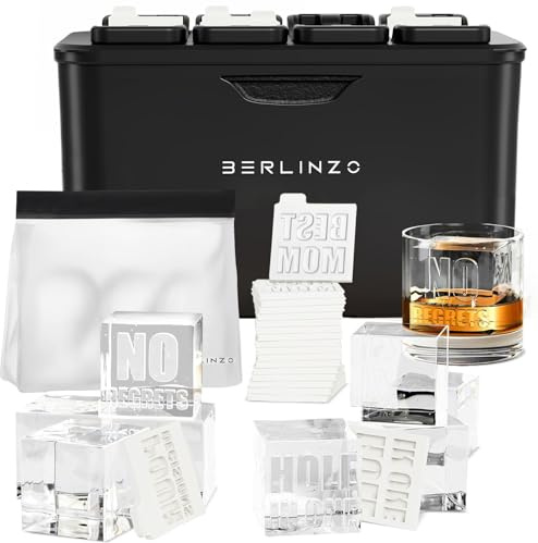 Berlinzo Molde transparente para hacer cubitos de hielo, 8 cuadrados de whisky de 2.1 pulgadas, no eléctrico