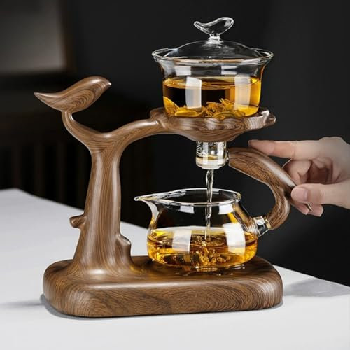 YoeEoay Lazy Tea Set, Vintage Faule Kung Fu Tropf Teekanne, Hitzebeständiges Tee-Set, Halbautomatische Glasteekanne Geschenke Für Teeliebhaber(Halbautomatisches)