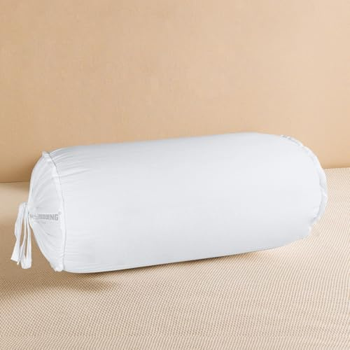SAHARBEDDINGS 2 Pieces Cervical Neck Roll Pillow Cover with Cotton Bolster Pillowcases for Cylindrical Cushion and Drawstring Closure Round Neck Pillowcase (White Solid, Roll Pillow 30x6 Pack of 2)