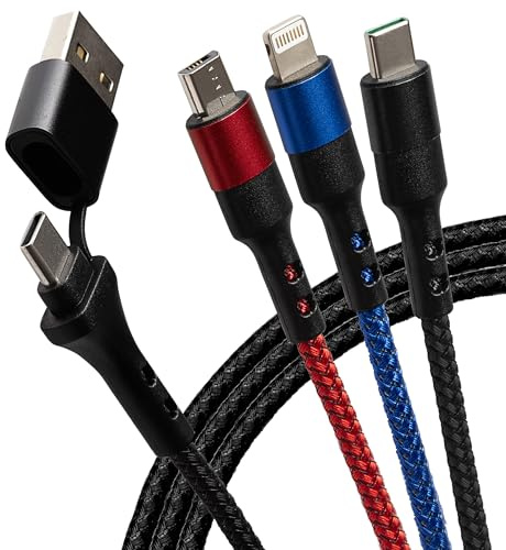 Maplin USB-A & USB-C to 3 in 1 Multi Charging Cable USB-C & Lightning & Micro USB-B 60W Braided 1.2m, for iPhones, iPads, Android phones inc Samsung S7/S6/S5, Sony, Huawei, PS4, HTC, Kindle, Cameras