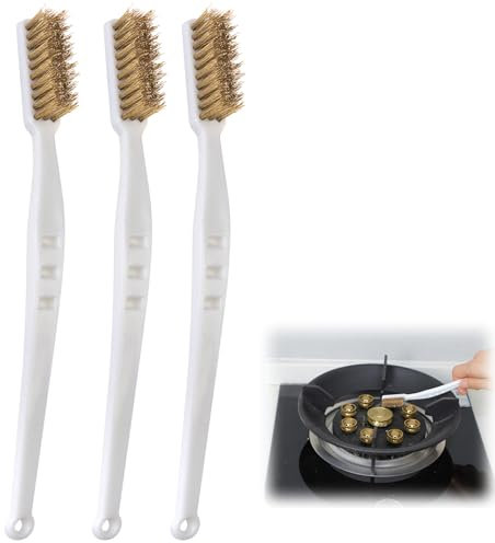3-teiliges Mini-Messing-Drahtbürsten-Set, Metall-Rostbürste, Kupferdraht, Zahnbürste, Kratzbürste mit gebogenem Griff zur Staub- und Rostentfernung, Reinigung von Mauerwerk, Herd, Spüle