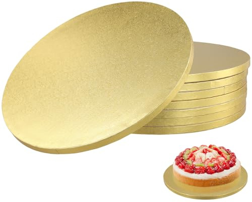 CHUENKUK 8 Stück 30 cm Tortenunterlagen, 12mm Dick Tortenplatte Pappe Gold, Tortenboden Kuchenplatte Cakeboard Rund Karton für Transport Kuchen,Torten