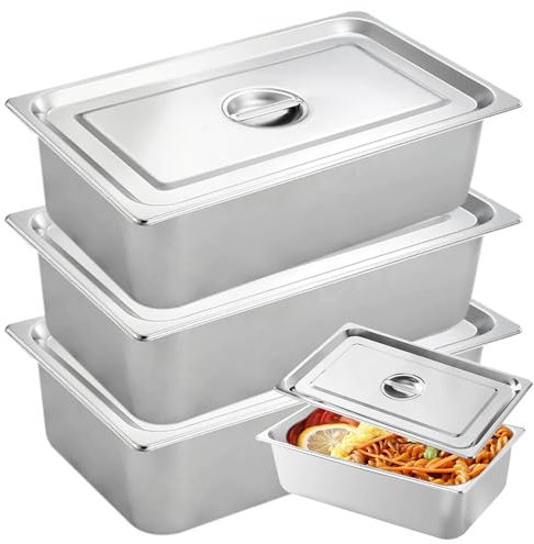 WANDGU Juego de empanado de acero inoxidable, 32,5 x 17,5 x 6,5 cm, 3 unidades, de metal, rectangular, cuenco para empanar, recipiente GN, recipiente gastronorm inoxidable, con tapa, juego de empanado