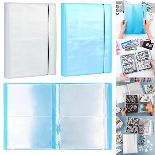 2 Pack Large Sticker Photo Storage Album, Stamp & Cutting Dies Storage Book Organizer Folder for Cards Storage DIY Scrapbooking Card Making Supplies 40 Pages 160 Pockets in total (Clear + Blue)