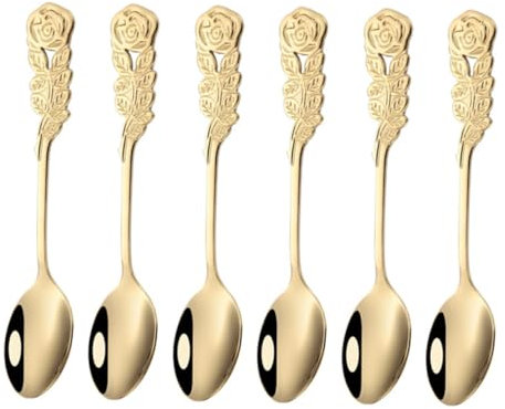 MAGICLULU Cuillères à Café En Acier Inoxydable 304 Lot De 6 Cuillères à Dessert Dorées Créatives Ustensiles Cuisine Élégants Pour Maison Et Restaurant