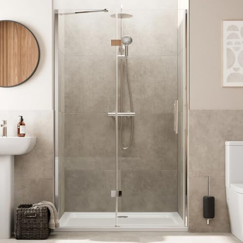 Baystone® 1200mm Frameless Hinged Shower Door Enclosure 8mm Toughened Safety Glass Reversible Cubicle Doors for Showers, Chrome