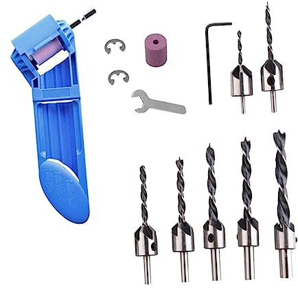 VILLCASE 1 Impostato Set di perforatori per macinazione affilacoltelli portatile trapano batteria kit Punta di trapano in carburo strumento di affilatura trapano elettrico Mola in corindone