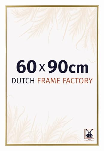 Dutch Frame Factory - Bilderrahmen 60x90 cm Gold - Kunststoff | Antireflex-Acrylglas aus Kunststoff, Wandmontage, Geeignet für Fotos, Poster und Puzzles, Easy, Made in Holland