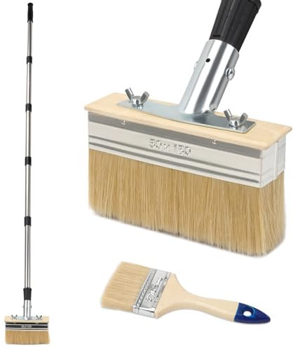 BigKing Pennello Piatto Con Manico Lungo da 15×150 cm e Pennello Pittura Muro da 7,5×21 cm, Pennelli Pittura Muro per Colorare Legno, Terrazze, Recinzioni, Soffitti e Mobili da Parete