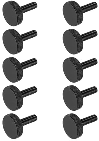 sourcing map M6x16mm Knurled Thumb Screws, Black Steel Flat Head Thumb Screws Zinc Plated Metric Knurled Head Bolts Grip Knobs Hand Tighten Thread Fasteners, 10 Pcs