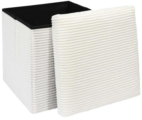 HowHomely Pouf Hocker Sitzhocker Puff mit Stauraum 38x38x38 cm beige Aufbewahrungsbox faltbar gepolstertideal für Wohnzimmer Schlafzimmer Flur Büro Diele