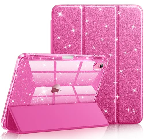 drivego Case for iPad (A16) 11th Generation 11 Inch 2025/10th Generation 10.9 Inch 2022 with Pencil Holder, Sparkly Slim Protective Cover with Hard PC Clear Back Shell,Support Touch ID, BegoniaRed