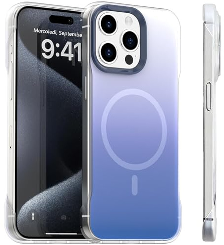 FAOMSEBS Senza Bordo Cover per iPhone 15 Pro per MagSafe, (Sensazione di Metallo Nudo) [Magnete Potente] [Protezione Rialzata per Fotocamera] Gradiente Sottile Custodia per iPhone 15 Pro Cover