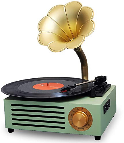 ZJFHEYUO Vintage Classic Style Phonograph Gramophone,Vinyl Player Support 3.5Mm O Bluetooth 4.2 Aux-In/Usb Flash Drive,Vintage Phonograph Record Player 3 Speed For Entertainment A