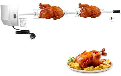 VELPAX Grill Rotisserie Kit, Universal Heavy Duty Hexagon Spit Rod with 4 Barbecue Tongs, Compatible with Most Gas Grills，4W Electric Motor for UK