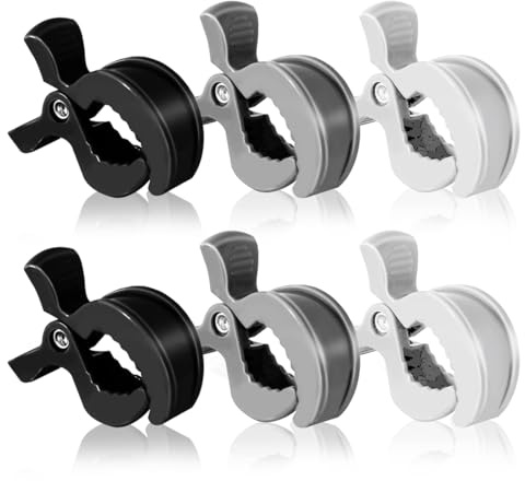 6 Piezas Pinzas Carro Bebe, Pinzas para Cochecito, Universal,para Cochecitos,Sillas de Ruedas y Sillones Reclinables,para Asegurar Toallas,Juguetes,Ropa (Negro+Gris+Blanco)