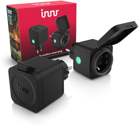 Innr Zigbee Smart Außensteckdose, Funktioniert mit Hue* und Alexa, Outdoor Smart Plug, Zigbee Repeater, Garten Steckdose mit Strommessung, IP54 Wasserdicht - 2 Stück