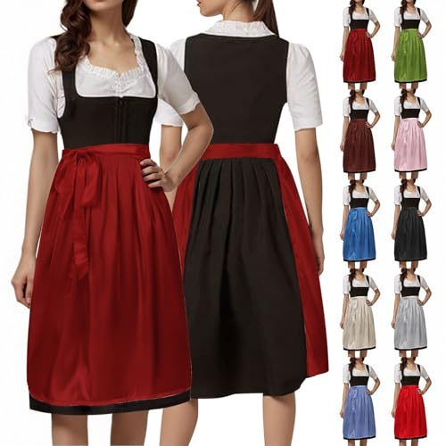 Damen Dirndl Schürze Lang - Dirndlschürzen Trachtenrock Sommer Hochzeit Oktoberfest Dirndlschürze Party Dirndl Rock Faltenrock Traditionelle Trachtenschürze mit Bindeband 60-70cm (M)